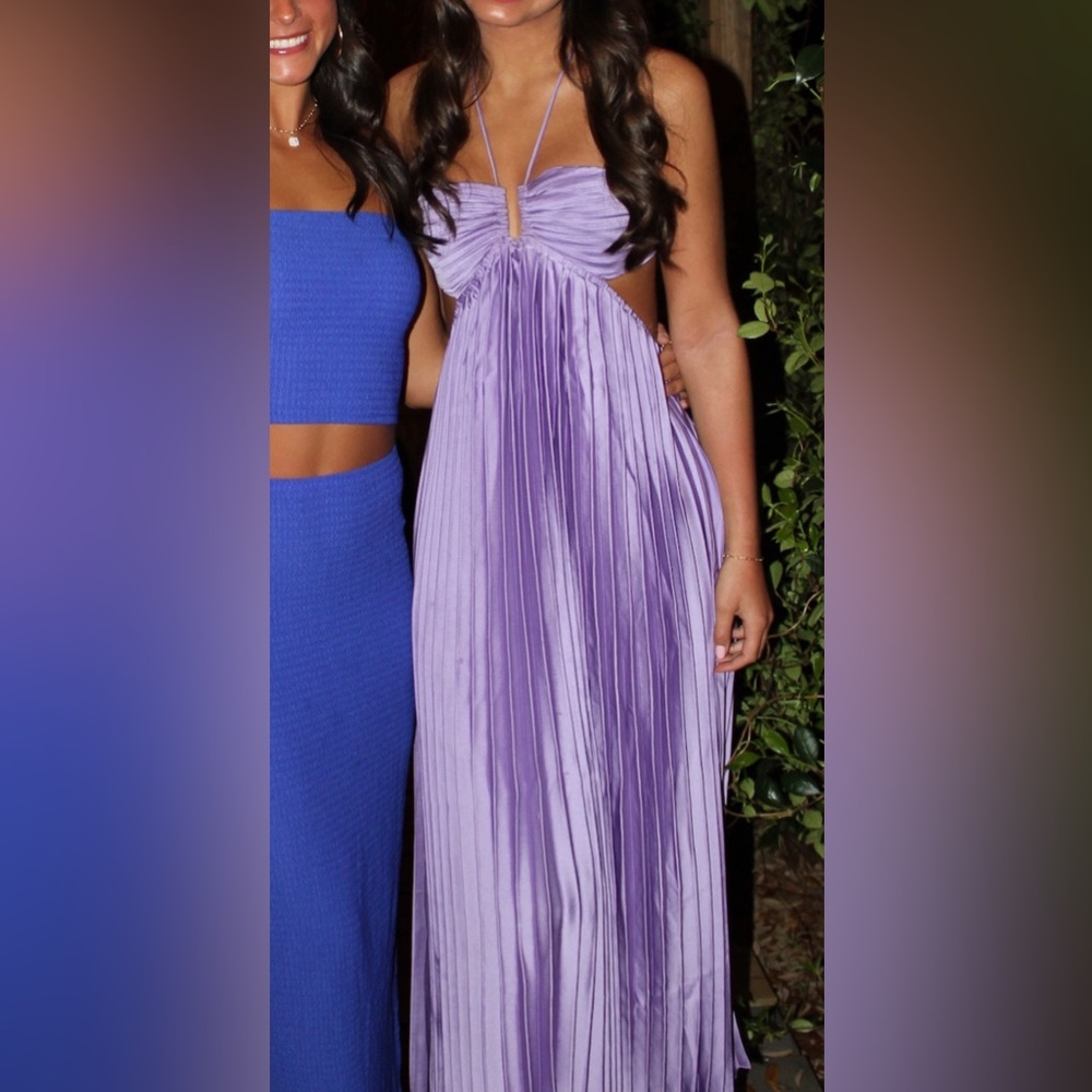 PURPLE PLEATED HALTER DRESS
